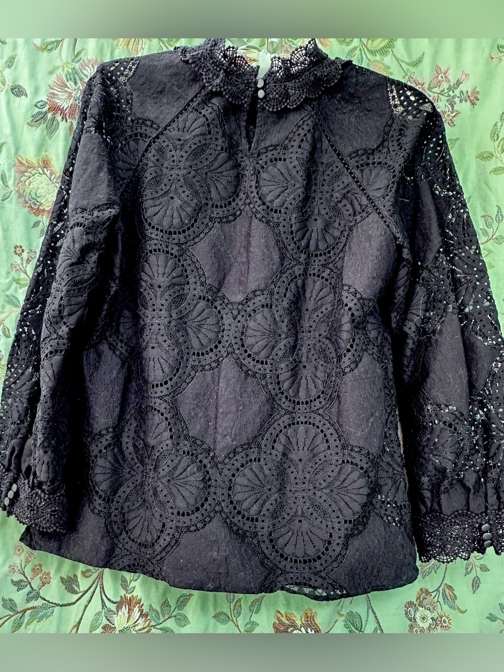 Sezane Bianca top black open pattern sz small 34 bust A Paris Sezane